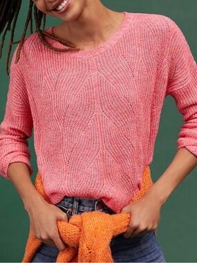 Anthropologie Keely Cable Knit Wool Blend Pink Sweater